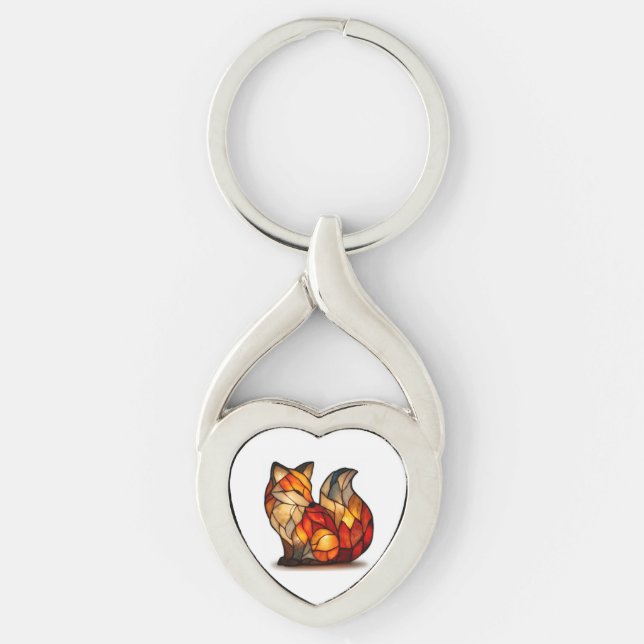 Lucky Fox Charm Metallnyckelring Twisted Heart Silverfärgad Nyckelring (Framsidan)