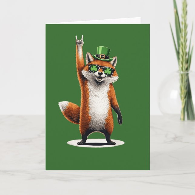 Lucky Fox Shamrock Solglasögon St Patrick's Day Kort (Framsida)