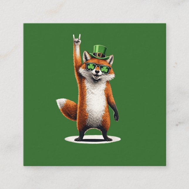 Lucky Fox Shamrock Sunglasses St Patrick's day Fyrkantigt Visitkort (Framsida)