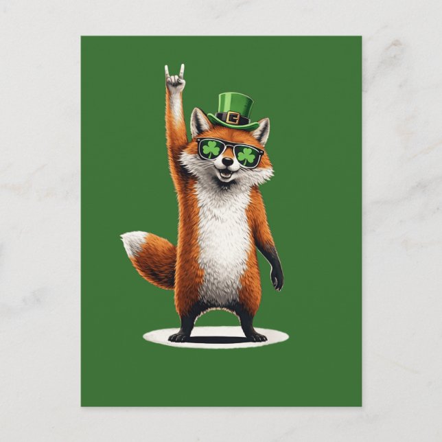 Lucky Fox Shamrock Sunglasses St Patrick's day Vykort (Framsida)