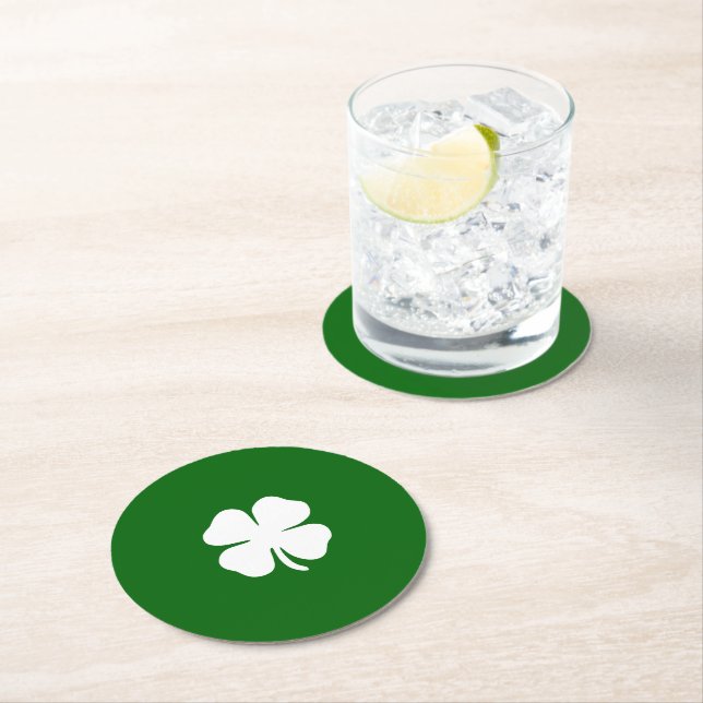 Lucky Fyrklöver Grönt Irish Shamrock Anpassningsba Underlägg Papper Rund (Insitu)