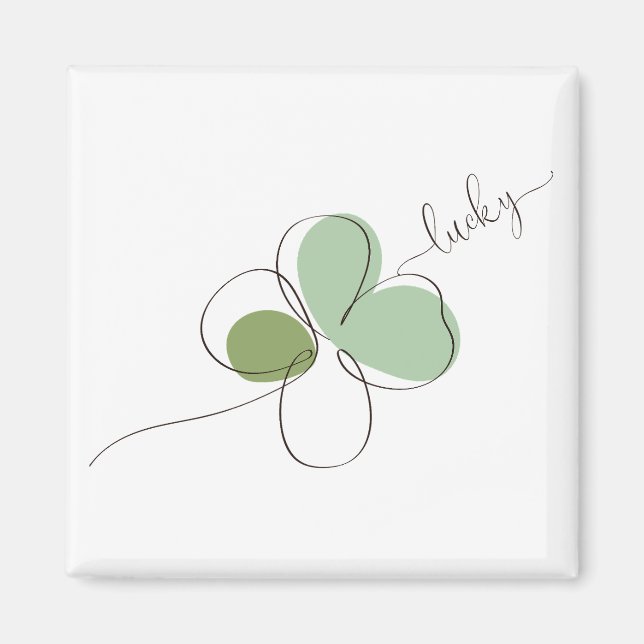 Lucky Fyrklöver Minimalist Line Art Magnet (Framsidan)
