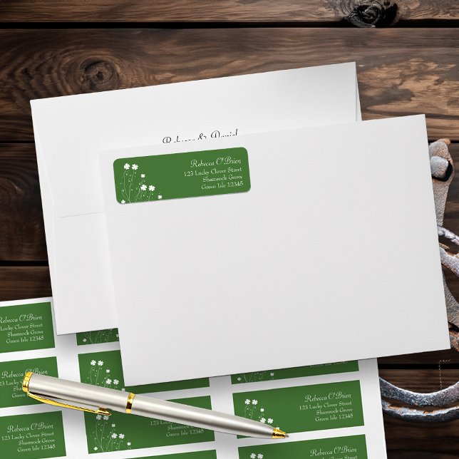 Lucky Fyrklövra Möhippa Adress Returadress Etikett (Lucky four leaf shamrock return address labels)