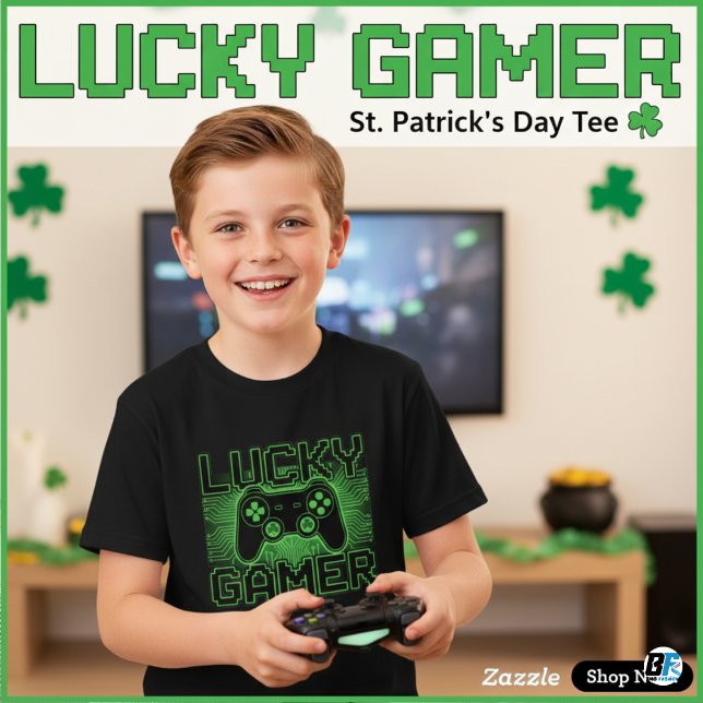 Lucky Gamer St. Patrick's Day Video Game Controlle T Shirt (Skapare uppladdad)