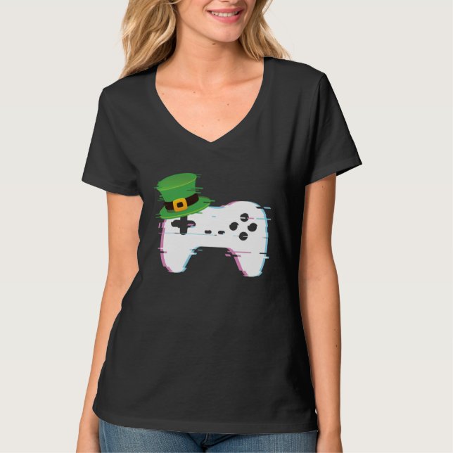 Lucky Gamer St Patricks Day Video Games Controller T Shirt (Framsida)