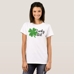 Lucky Girl 4 Löv Klöver St. Patrick Day Grönt T Shirt