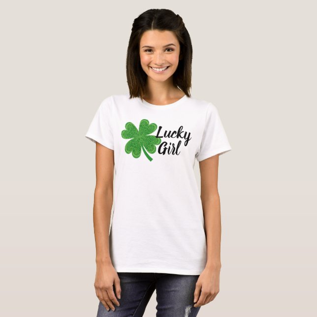 Lucky Girl 4 Löv Klöver St. Patrick Day Grönt T Shirt (Hel framsida)