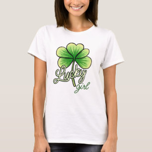 Lucky Girl Clover St. Patricks Day T Shirt