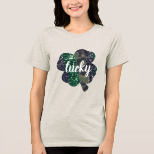 Lucky Glitter & Camo Shamrock St. Patrick's Day T Shirt