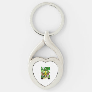 Lucky Gnomes St. Patrick's Day Twisted Heart Silverfärgad Nyckelring