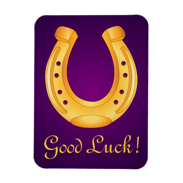 Lucky Golden Horseshoe Lycka till Deep Lila Magnet (Vertikal)