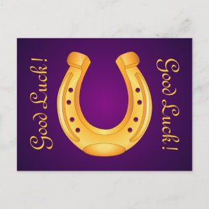 Lucky Golden Horseshoe Lycka till Deep Lila Vykort