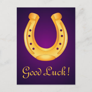 Lucky Golden Horseshoe Lycka till Deep Lila Vykort