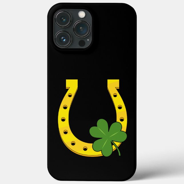 Lucky Golden Horseshoe med Shamrock on Black (Baksida)