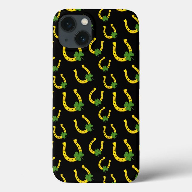 Lucky Golden Horseshoe med Shamrock on Black (Baksida)