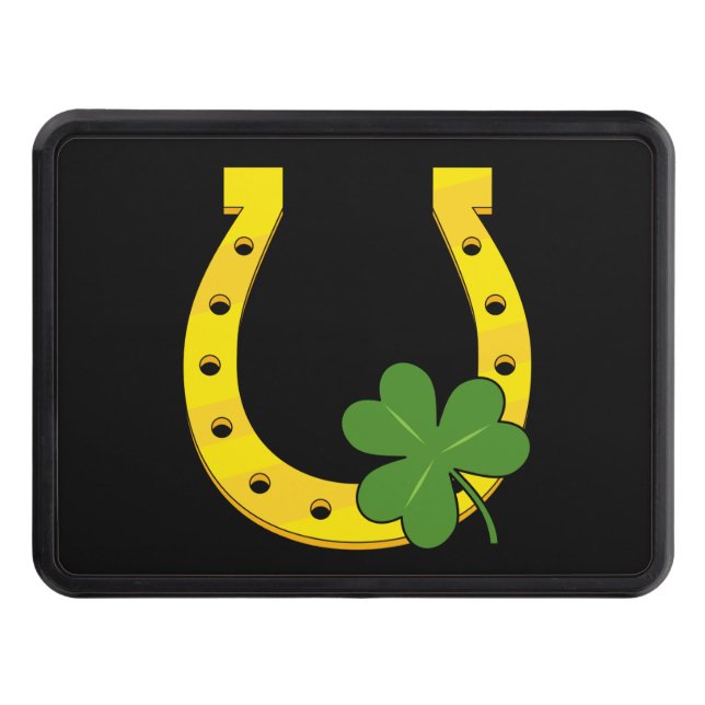Lucky Golden Horseshoe med Shamrock on Black Dragkroksskydd (Framsidan)