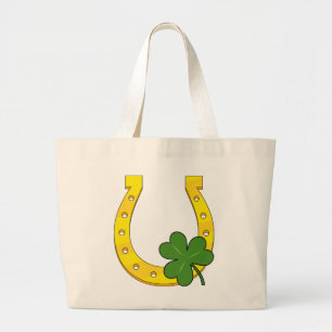 Lucky Golden Horseshoe med Shamrock on Black Jumbo Tygkasse