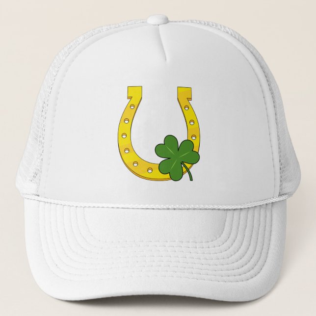 Lucky Golden Horseshoe med Shamrock on Black Keps (Framsida)