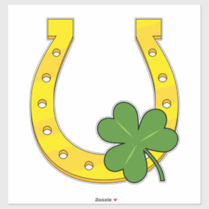 Lucky Golden Horseshoe med Shamrock on Black Klistermärken
