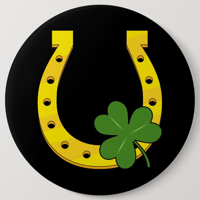 Lucky Golden Horseshoe med Shamrock on Black Knapp (Framsida)