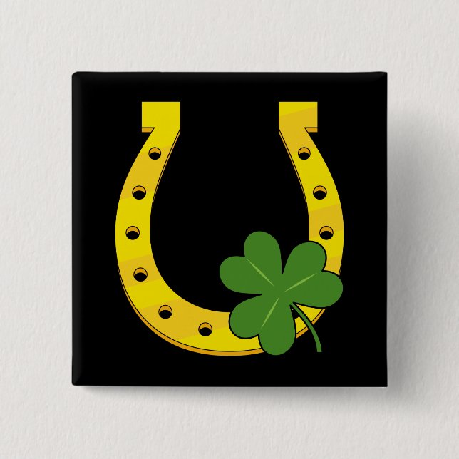 Lucky Golden Horseshoe med Shamrock on Black Knapp (Framsida)