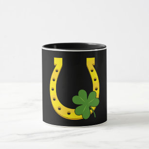 Lucky Golden Horseshoe med Shamrock on Black Mugg