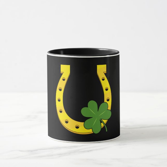 Lucky Golden Horseshoe med Shamrock on Black Mugg (Center)