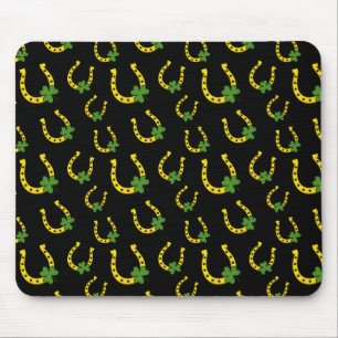 Lucky Golden Horseshoe med Shamrock on Black Musmatta