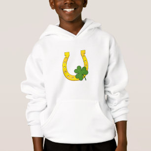 Lucky Golden Horseshoe med Shamrock on Black T Shirt