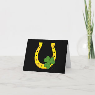 Lucky Golden Horseshoe med Shamrock on Black Tack Kort