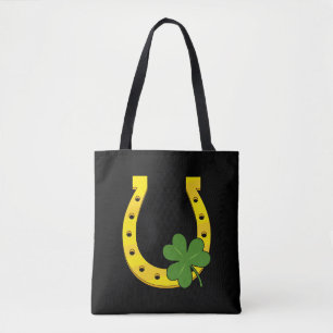 Lucky Golden Horseshoe med Shamrock on Black Tygkasse