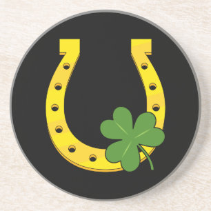 Lucky Golden Horseshoe med Shamrock on Black Underlägg