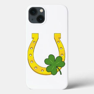 Lucky Golden Horseshoe med Shamrock on White
