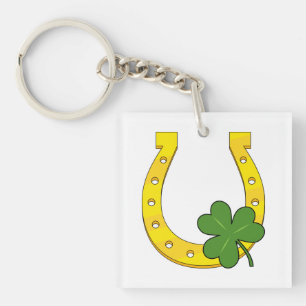 Lucky Golden Horseshoe med Shamrock on White