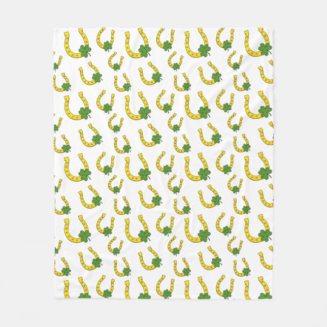 Lucky Golden Horseshoe med Shamrock on White Fleecefilt (Framsidan)