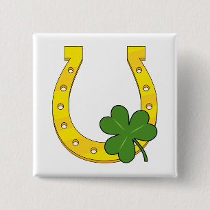 Lucky Golden Horseshoe med Shamrock on White Knapp