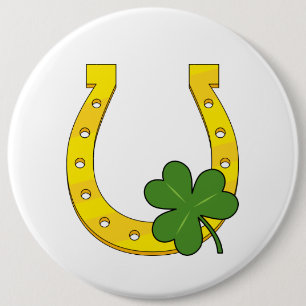Lucky Golden Horseshoe med Shamrock on White Knapp