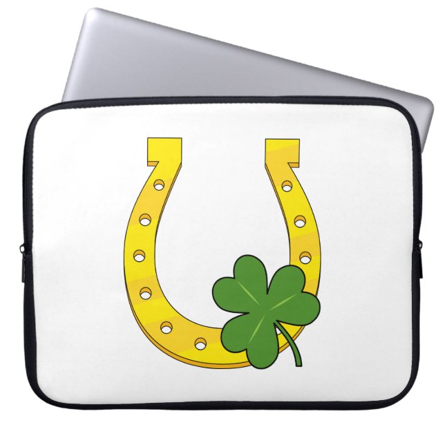 Lucky Golden Horseshoe med Shamrock on White Laptop Fodral (Framsidan)