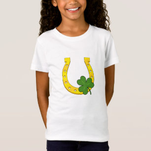 Lucky Golden Horseshoe med Shamrock on White T Shirt