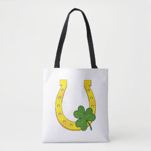 Lucky Golden Horseshoe med Shamrock on White Tygkasse