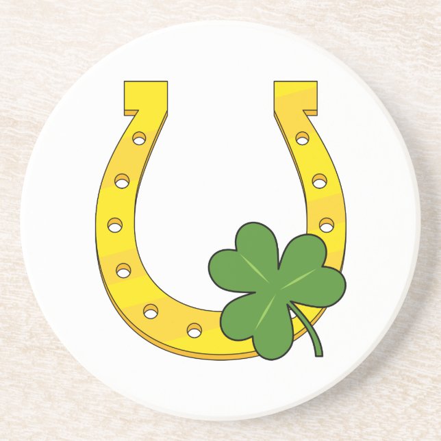 Lucky Golden Horseshoe med Shamrock on White Underlägg (Framsidan)