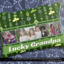 "Lucky Grandpa" Shamrock Klöver Mörk grönt Photo Prydnadskudde