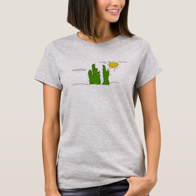 Lucky Green Kaktus Doodle Funky T-Shirt Toppar (Framsida)