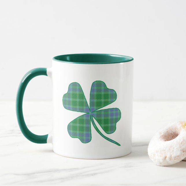 Lucky Green Plaid Shamrock Four-Leaf Clover  Mugg (Med munk)