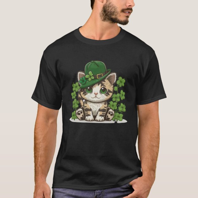 Lucky Green Proud Irish St Patricks Day Cat 2 T Shirt (Framsida)