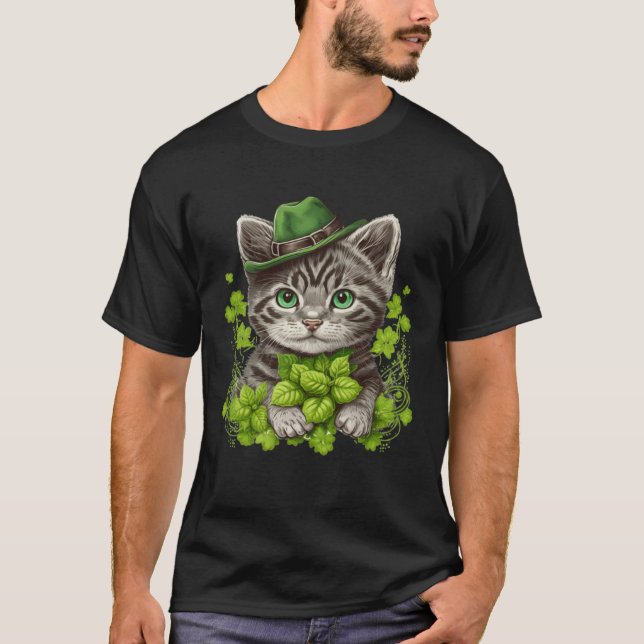 Lucky Green Proud Irish St Patricks Day Cat  3 T Shirt (Framsida)