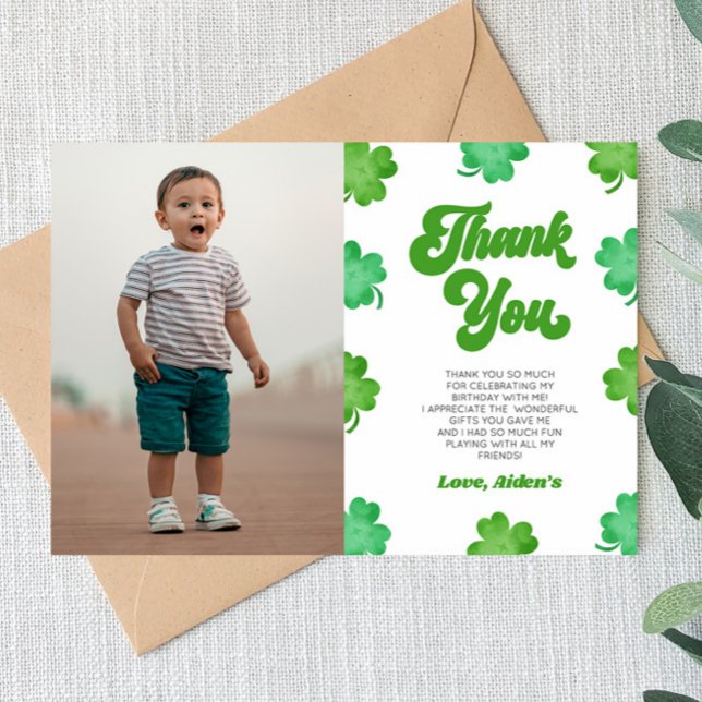 Lucky Green Shamrock Clover Picture Birthday Party Tack Kort (Skapare uppladdad)