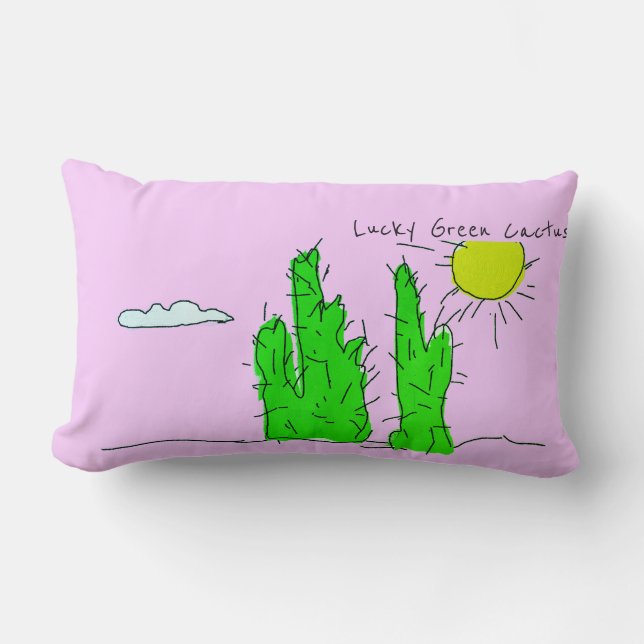 Lucky Grönt Cactus Doodle Funky Dekorativ kudde (Framsida)