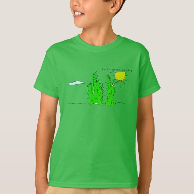 Lucky Grönt Cactus Doodle Funky Sweatshirt Tee (Framsida)