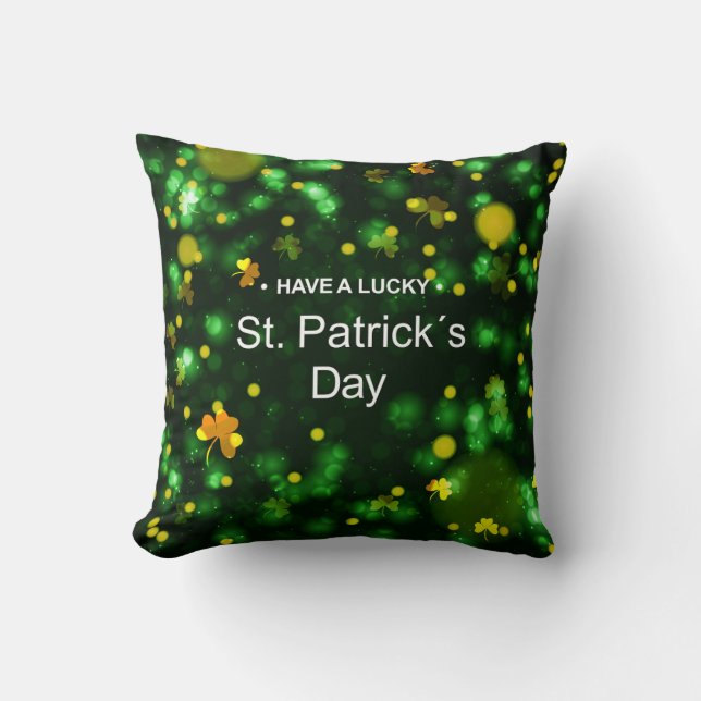 Lucky Grönt Irish Shamrock Glitter Mönster Kudde (Framsida)